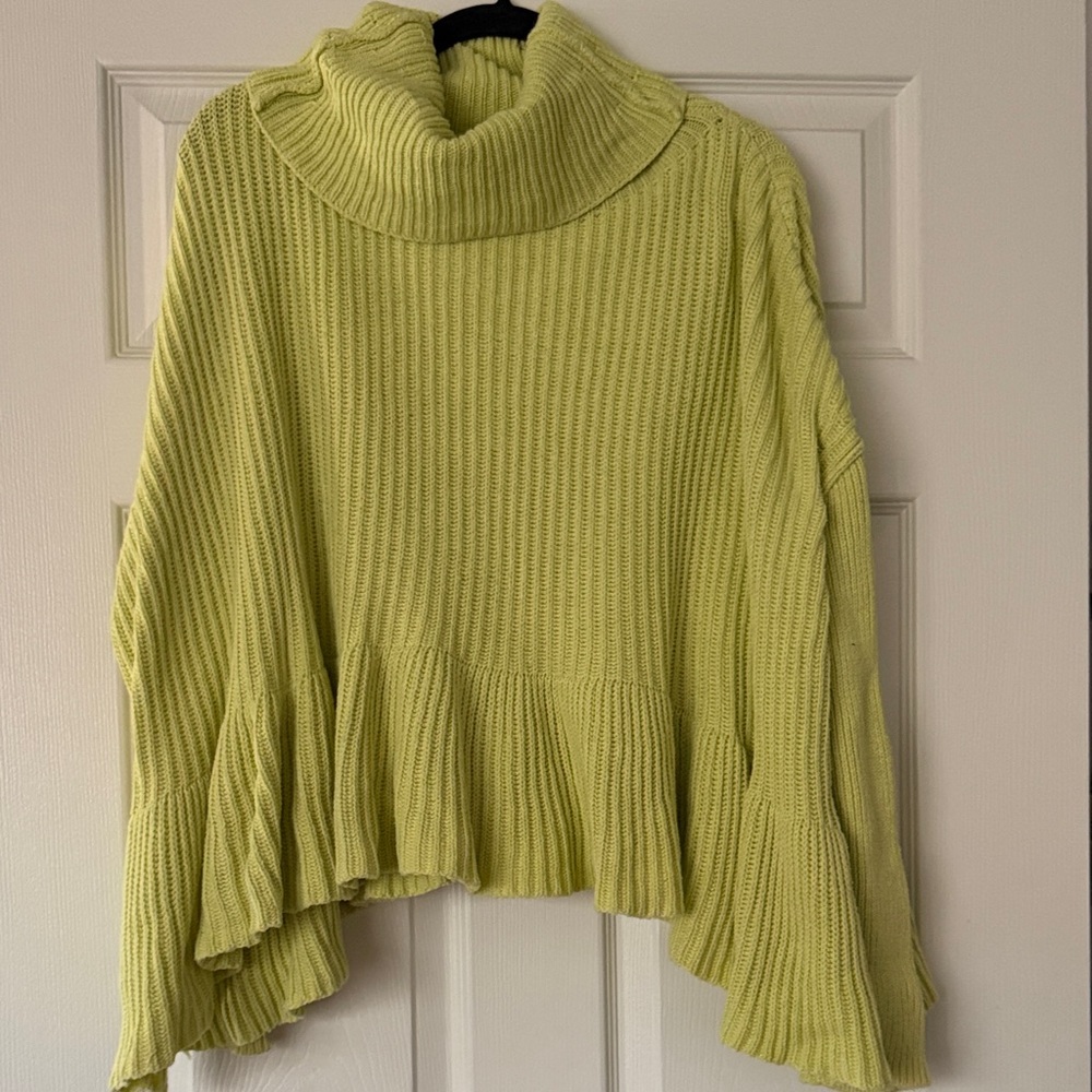 Free People Chartreuse Cowl Neck Sweater
